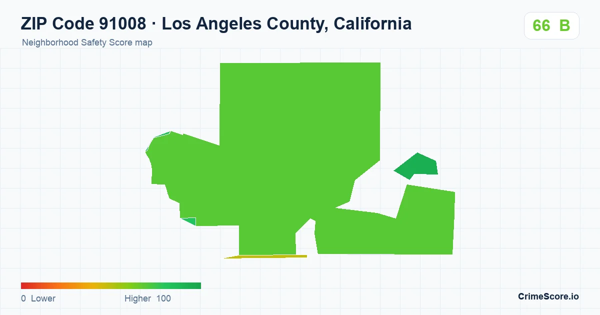 ZIP Code 91008 in Los Angeles County, California neighborhood Safety Score map