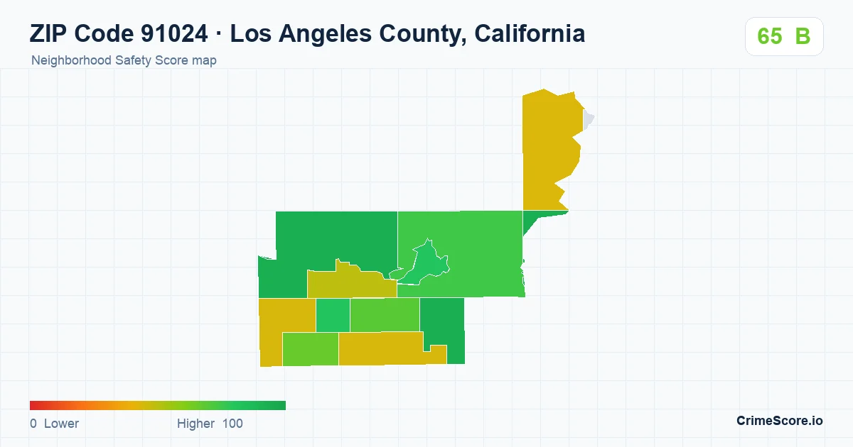 ZIP Code 91024 in Los Angeles County, California neighborhood Safety Score map