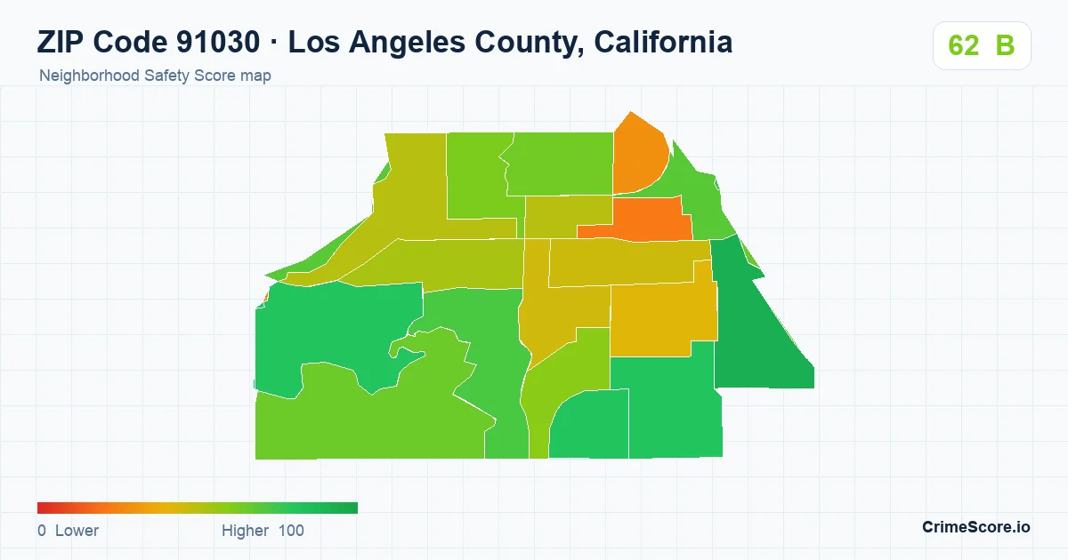 ZIP Code 91030 in Los Angeles County, California neighborhood Safety Score map