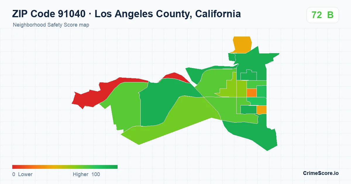 ZIP Code 91040 in Los Angeles County, California neighborhood Safety Score map