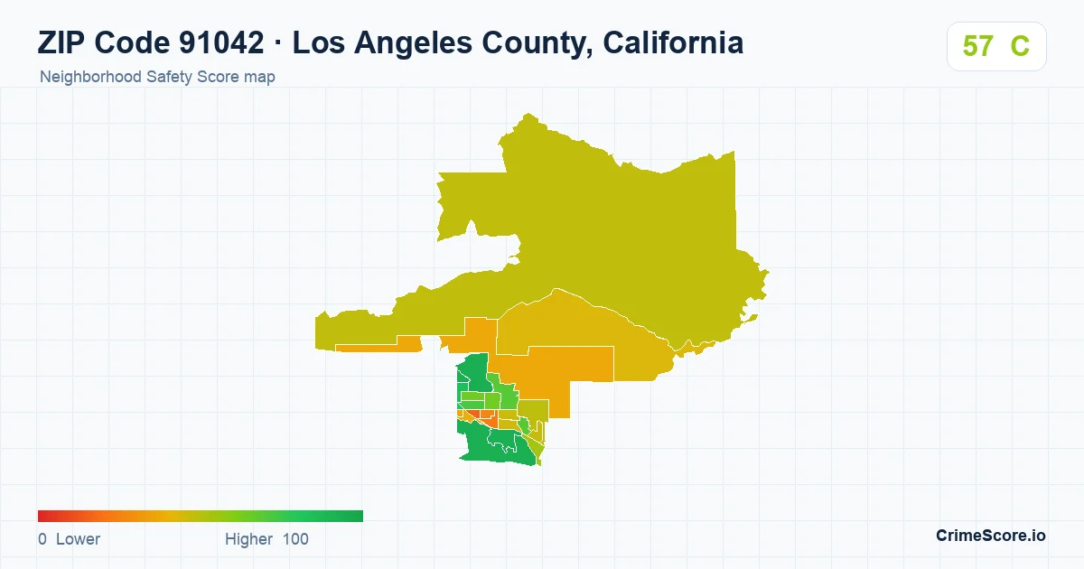 ZIP Code 91042 in Los Angeles County, California neighborhood Safety Score map