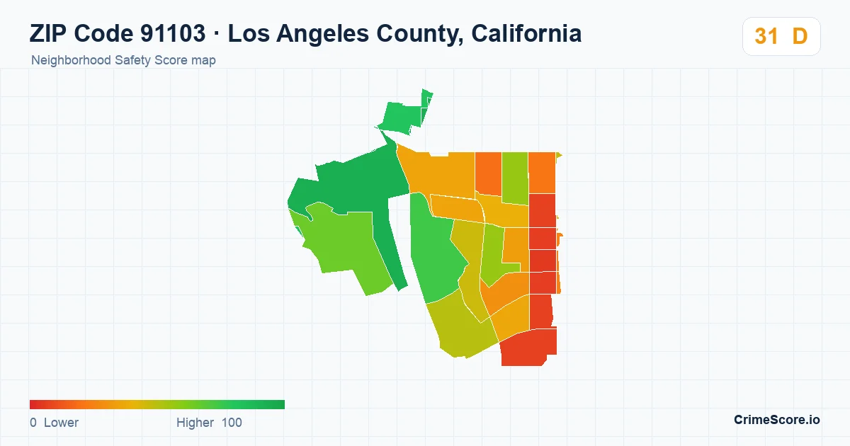 ZIP Code 91103 in Los Angeles County, California neighborhood Safety Score map