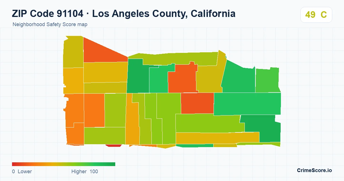 ZIP Code 91104 in Los Angeles County, California neighborhood Safety Score map