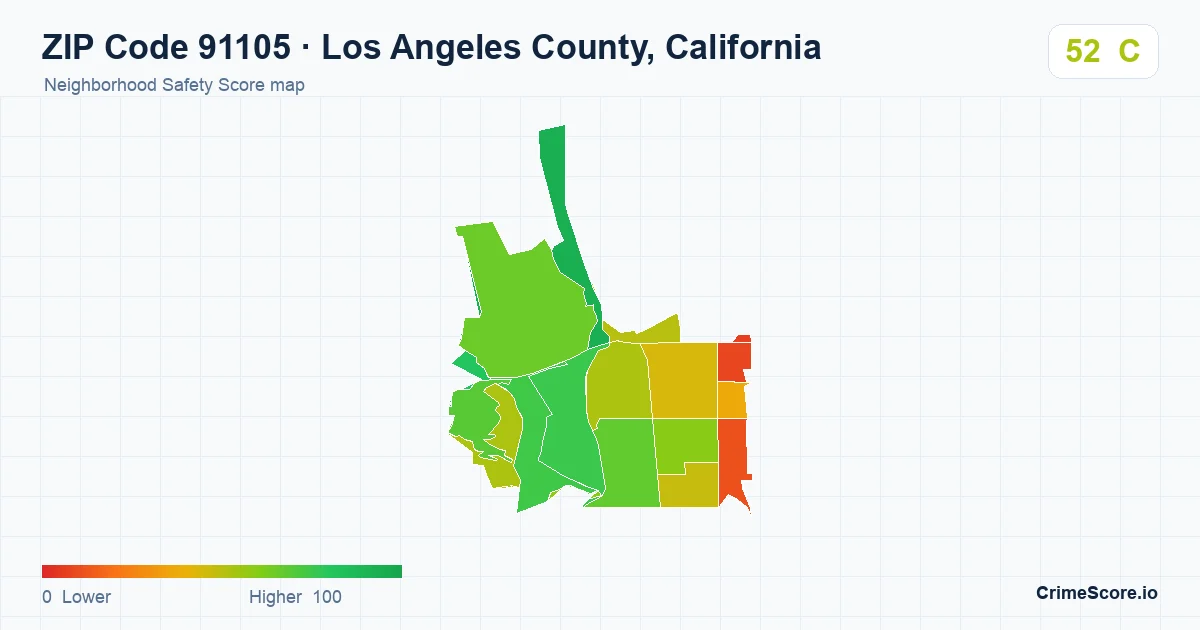 ZIP Code 91105 in Los Angeles County, California neighborhood Safety Score map
