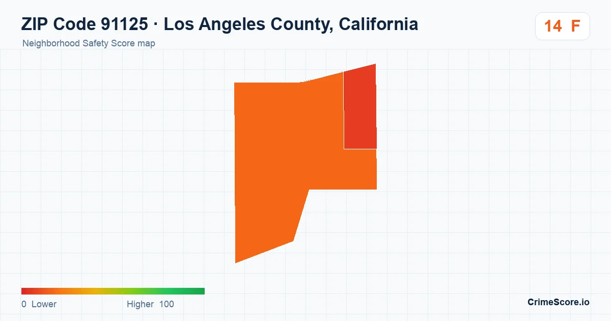 ZIP Code 91125 in Los Angeles County, California neighborhood Safety Score map