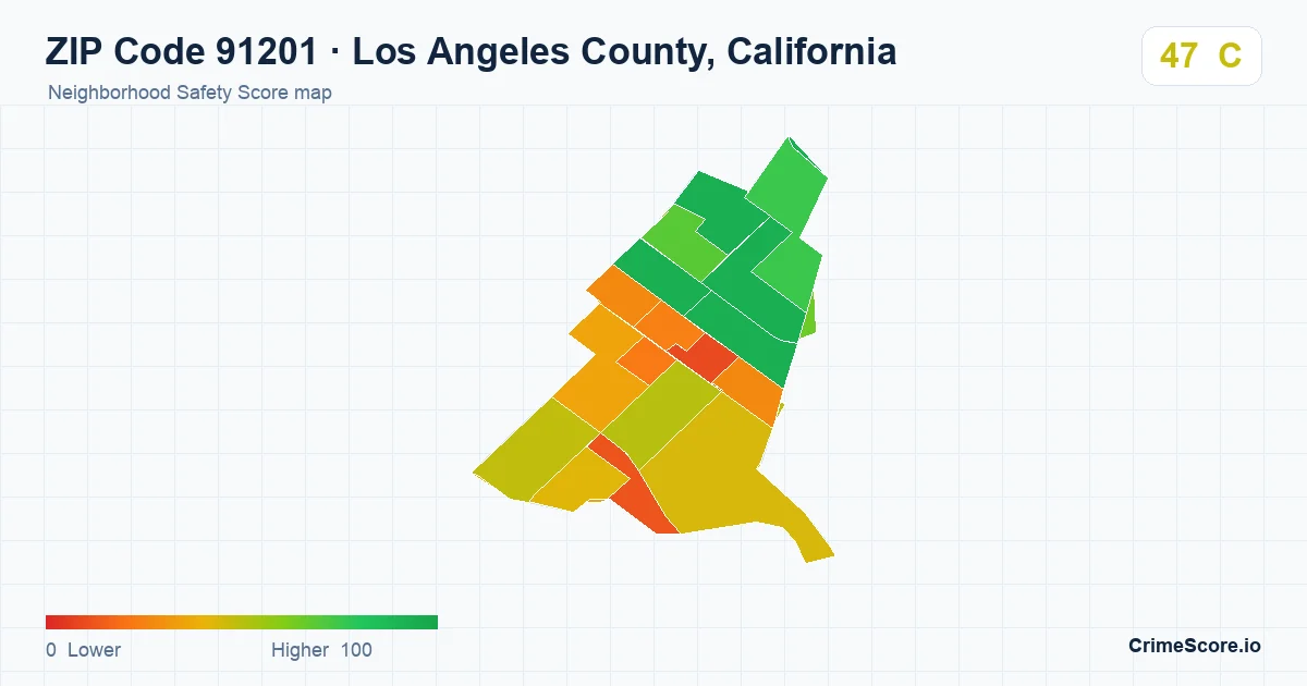 ZIP Code 91201 in Los Angeles County, California neighborhood Safety Score map