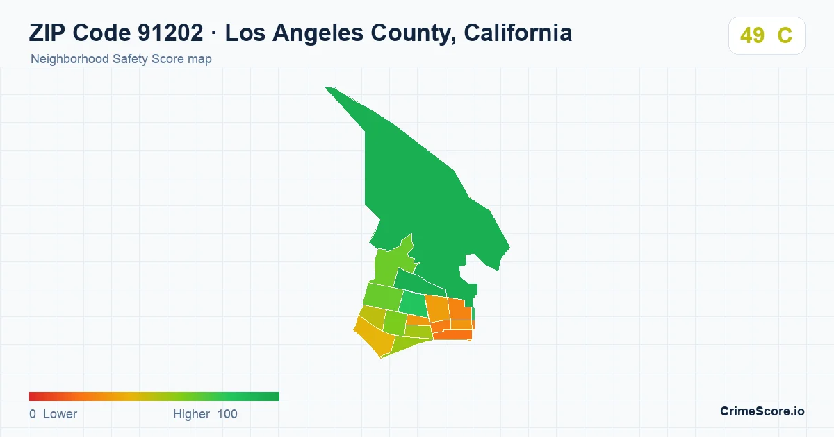 ZIP Code 91202 in Los Angeles County, California neighborhood Safety Score map