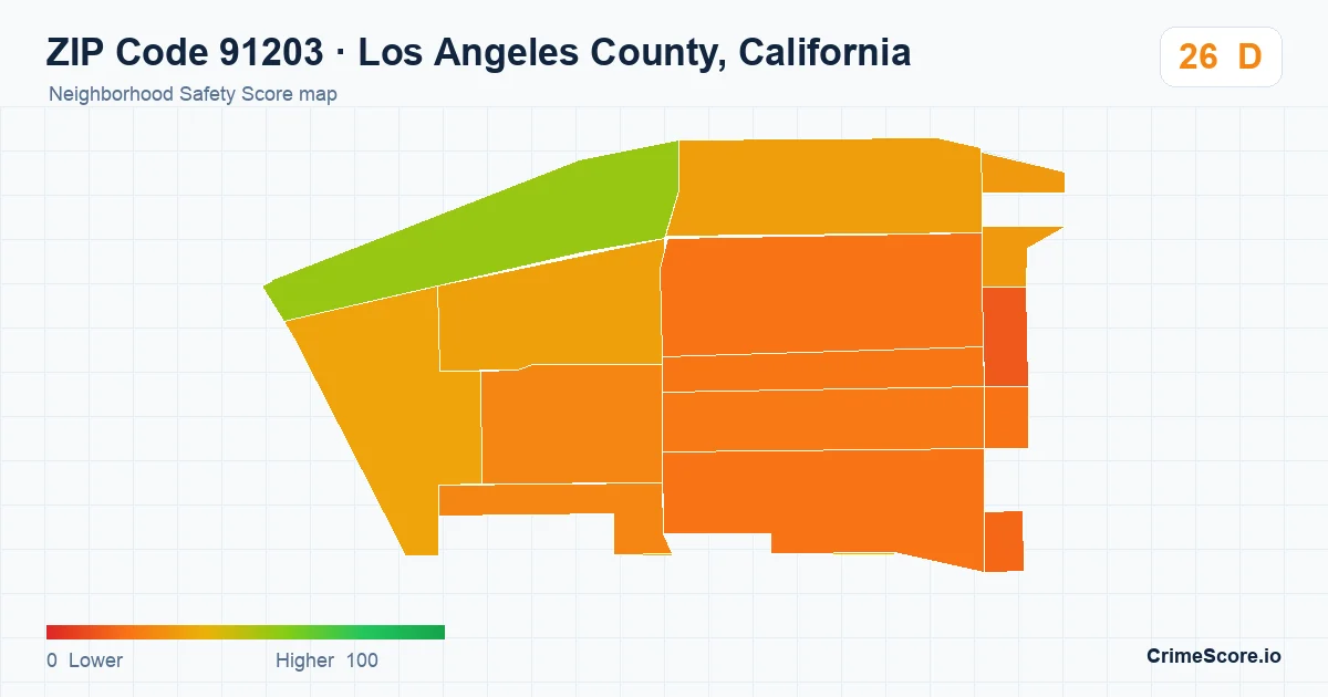 ZIP Code 91203 in Los Angeles County, California neighborhood Safety Score map