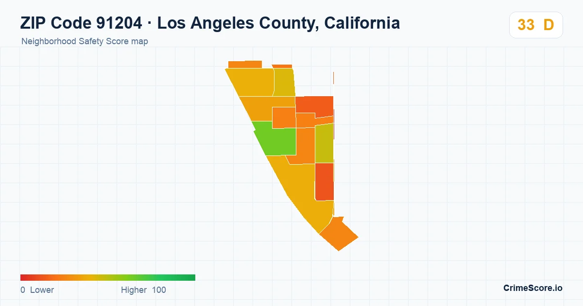 ZIP Code 91204 in Los Angeles County, California neighborhood Safety Score map