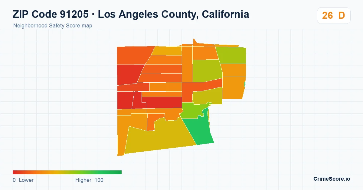 ZIP Code 91205 in Los Angeles County, California neighborhood Safety Score map
