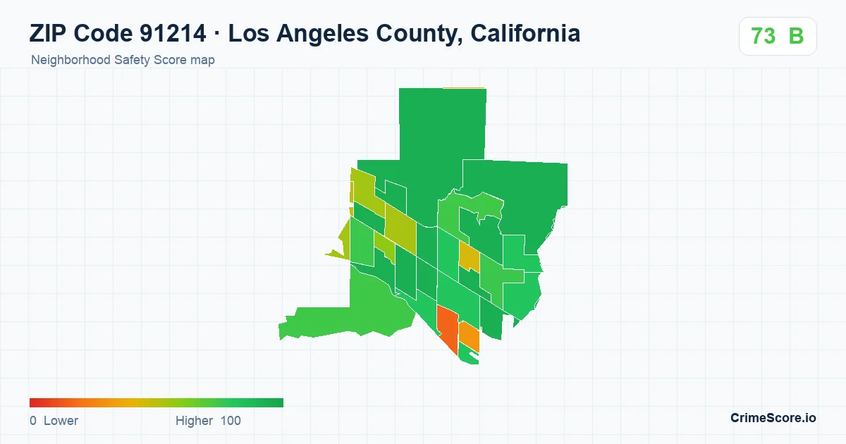 ZIP Code 91214 in Los Angeles County, California neighborhood Safety Score map
