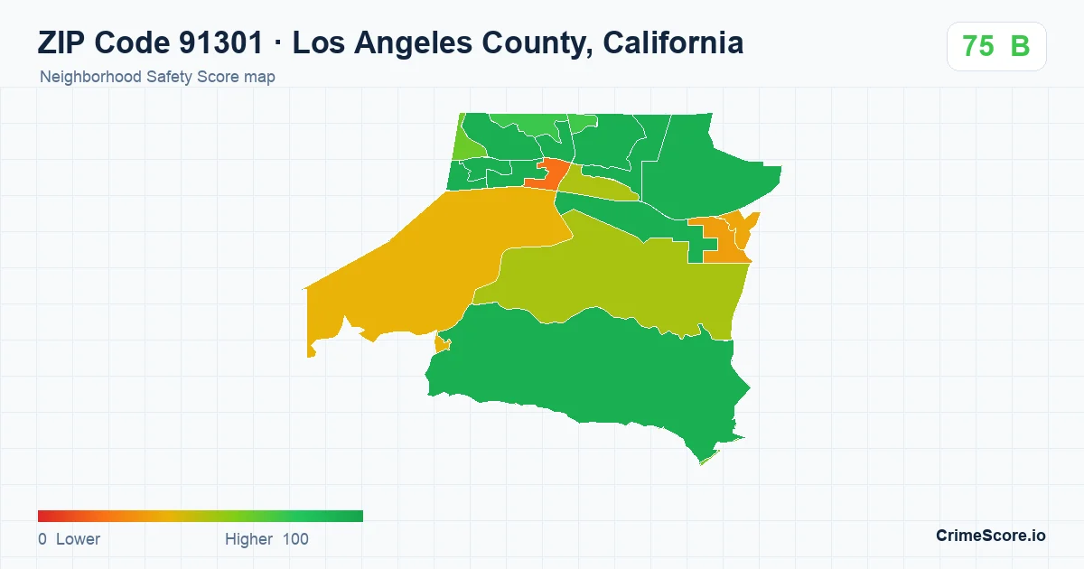 ZIP Code 91301 in Los Angeles County, California neighborhood Safety Score map