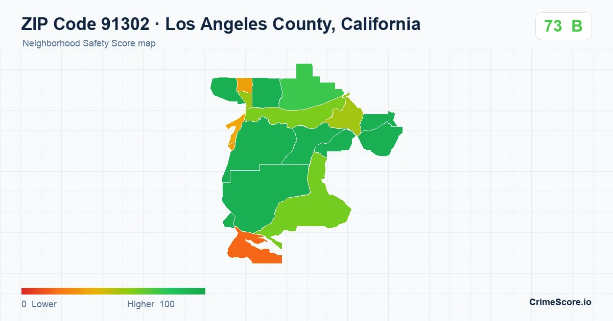 ZIP Code 91302 in Los Angeles County, California neighborhood Safety Score map
