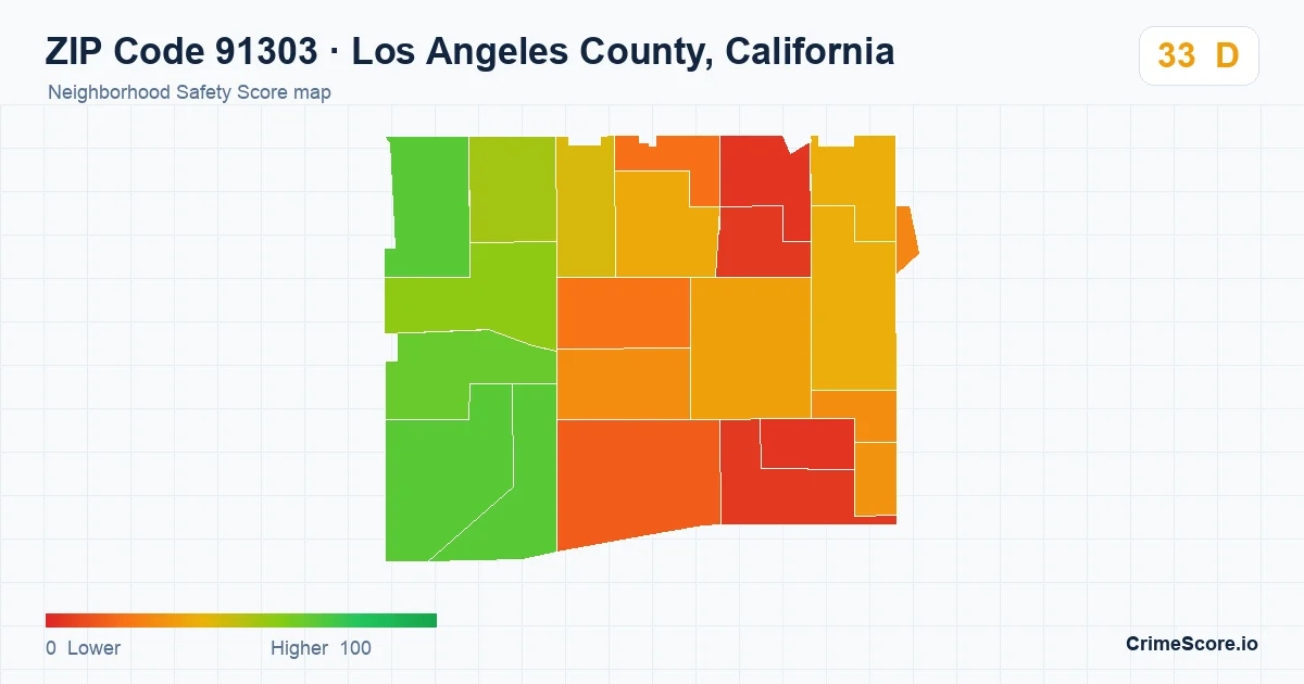 ZIP Code 91303 in Los Angeles County, California neighborhood Safety Score map