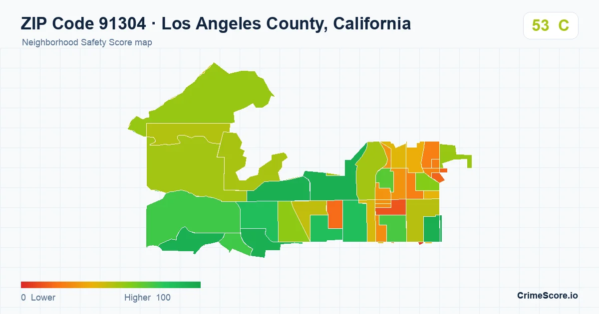 ZIP Code 91304 in Los Angeles County, California neighborhood Safety Score map
