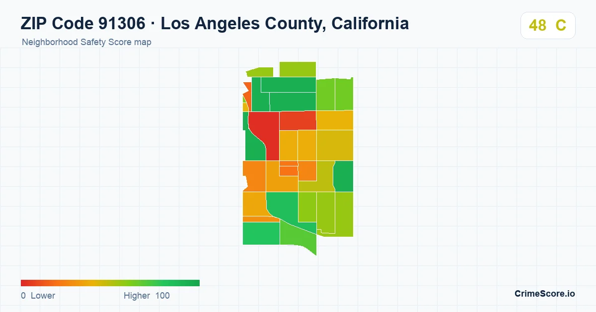 ZIP Code 91306 in Los Angeles County, California neighborhood Safety Score map