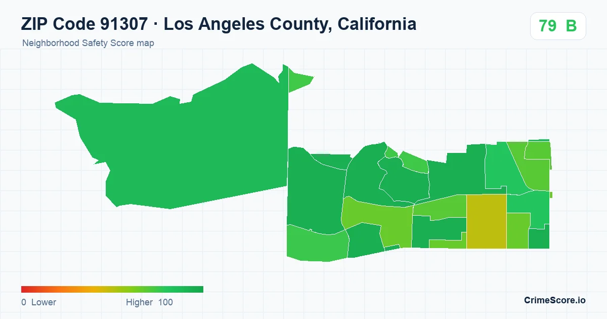 ZIP Code 91307 in Los Angeles County, California neighborhood Safety Score map