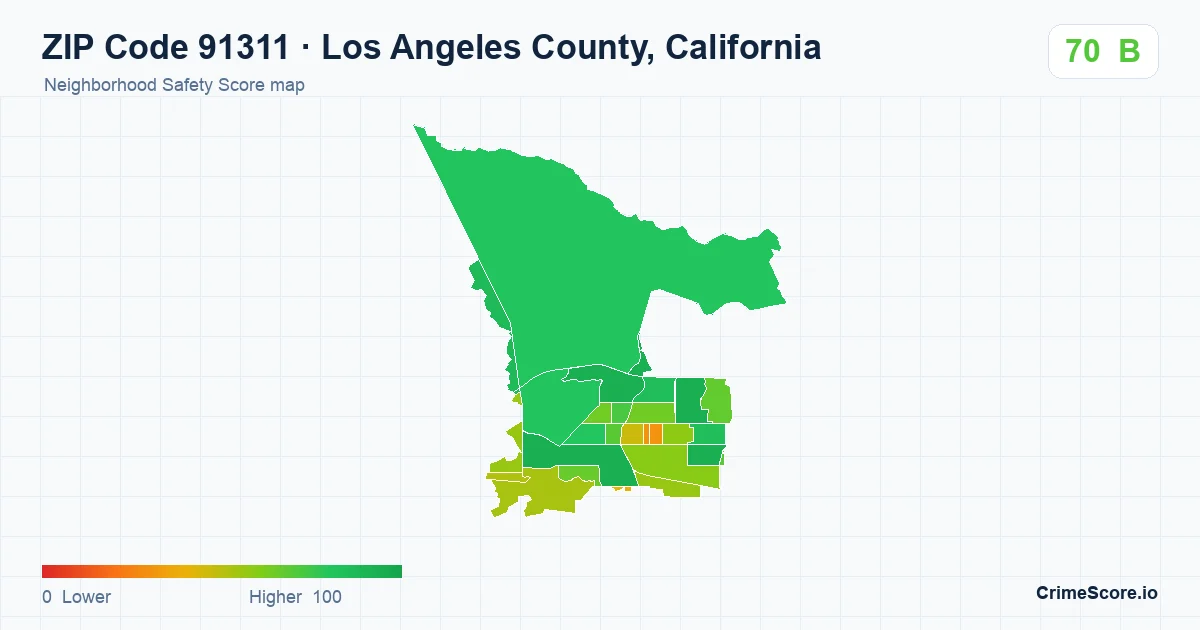 ZIP Code 91311 in Los Angeles County, California neighborhood Safety Score map