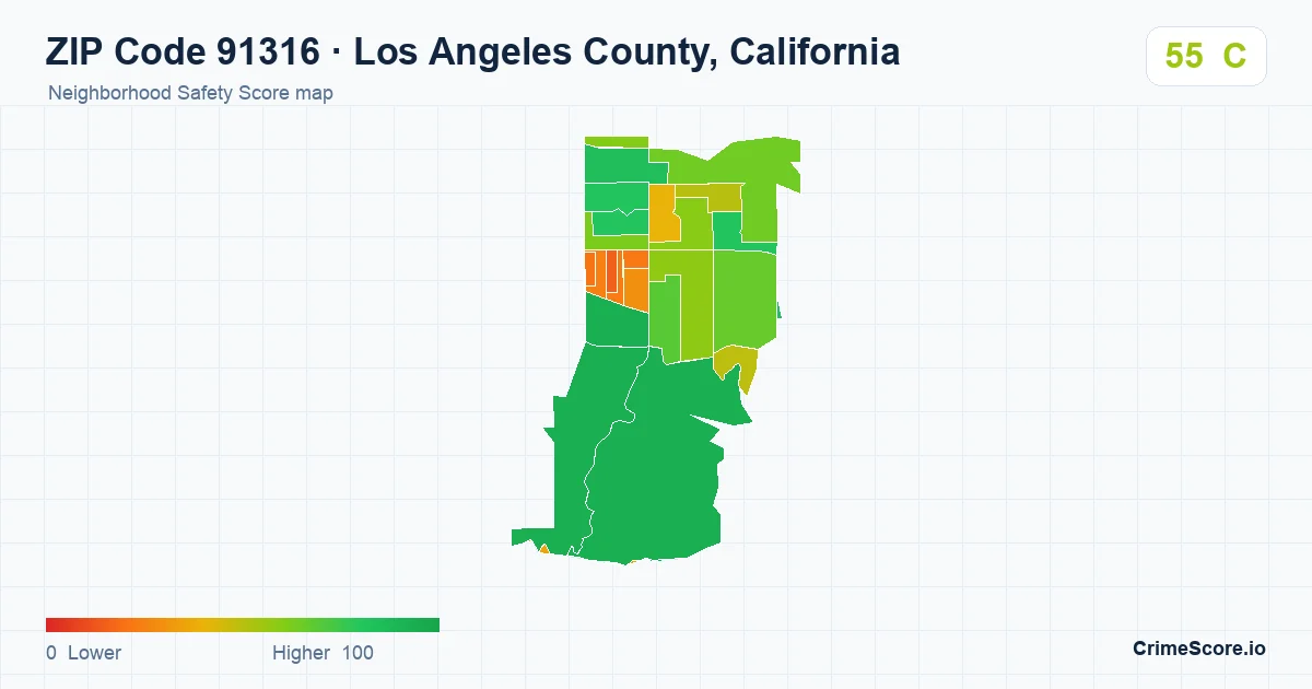ZIP Code 91316 in Los Angeles County, California neighborhood Safety Score map