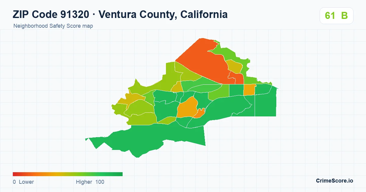 ZIP Code 91320 in Ventura County, California neighborhood Safety Score map