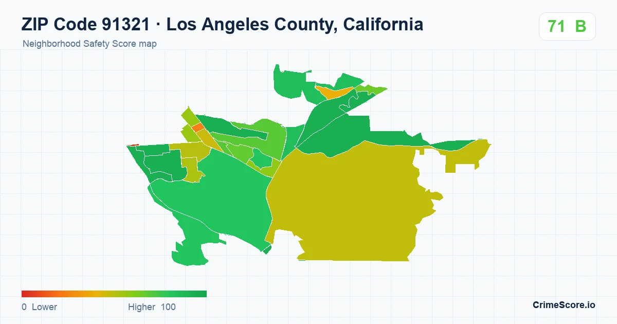 ZIP Code 91321 in Los Angeles County, California neighborhood Safety Score map