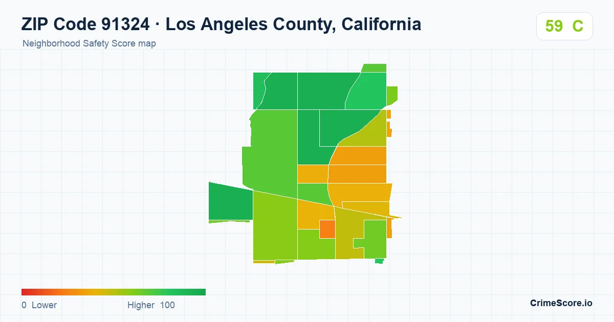 ZIP Code 91324 in Los Angeles County, California neighborhood Safety Score map