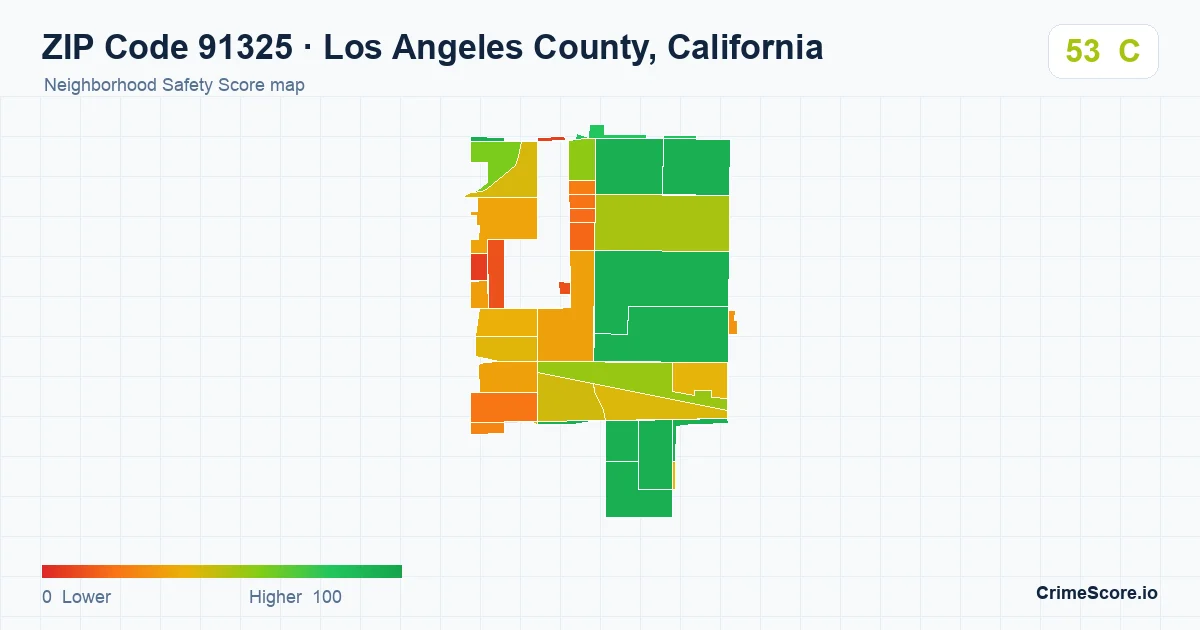 ZIP Code 91325 in Los Angeles County, California neighborhood Safety Score map