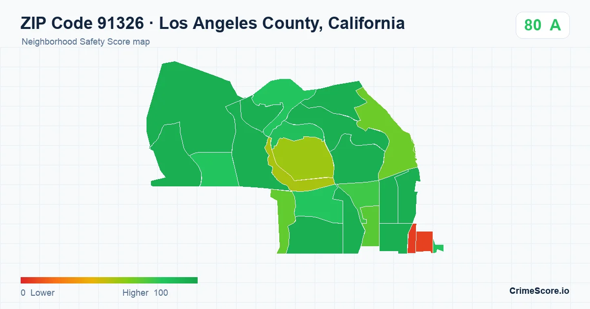 ZIP Code 91326 in Los Angeles County, California neighborhood Safety Score map