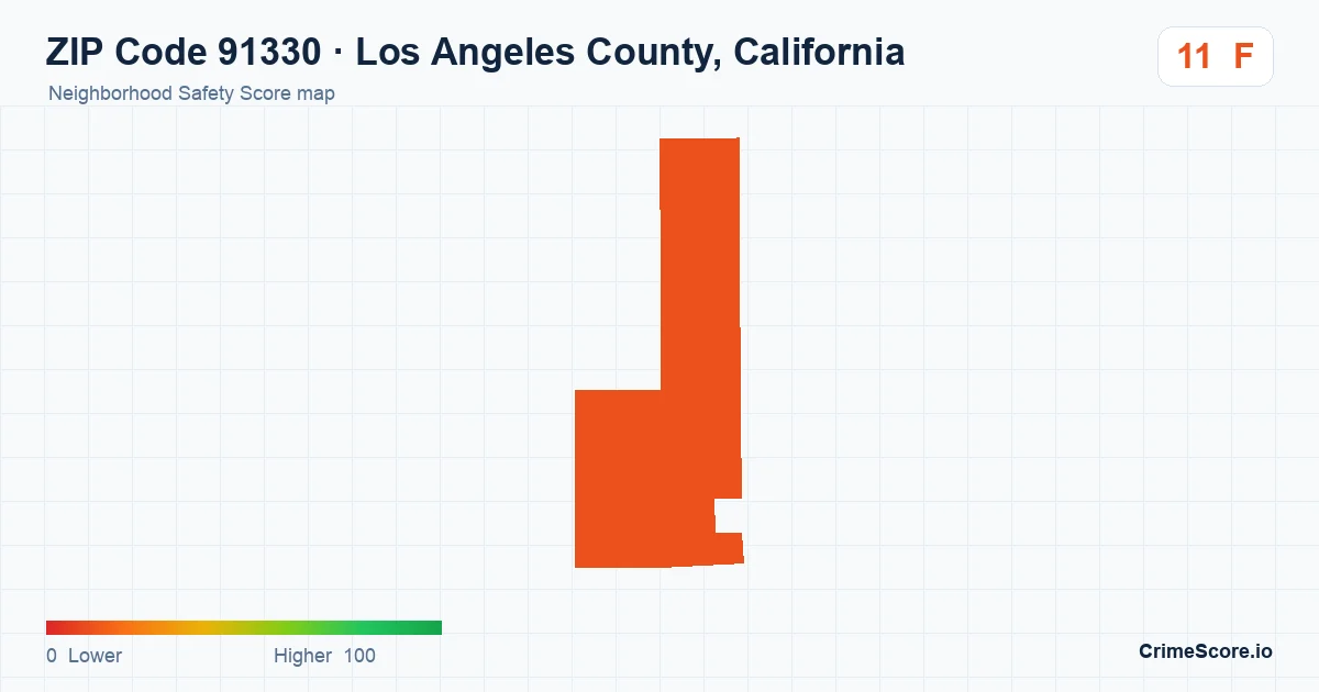 ZIP Code 91330 in Los Angeles County, California neighborhood Safety Score map