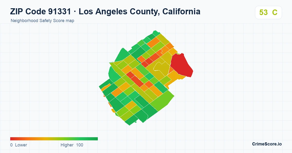 ZIP Code 91331 in Los Angeles County, California neighborhood Safety Score map