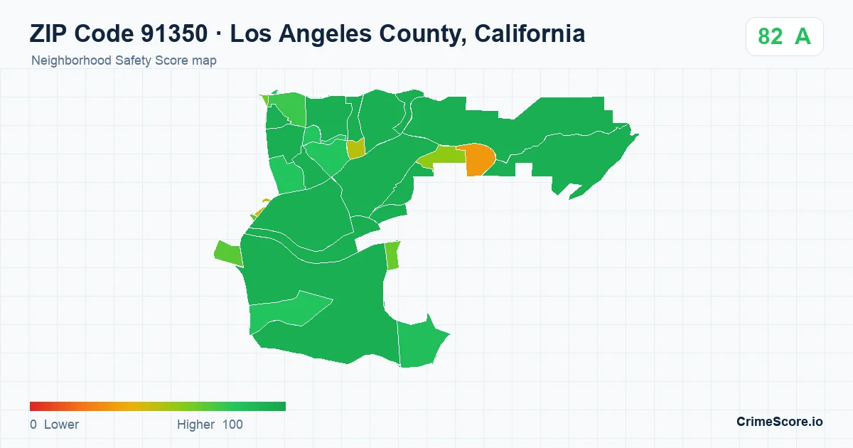 ZIP Code 91350 in Los Angeles County, California neighborhood Safety Score map