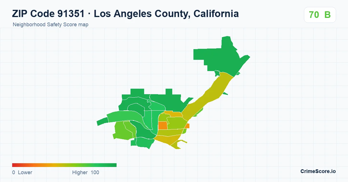 ZIP Code 91351 in Los Angeles County, California neighborhood Safety Score map