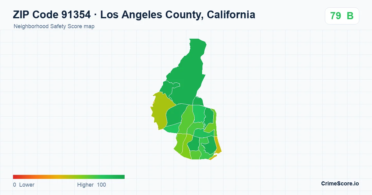 ZIP Code 91354 in Los Angeles County, California neighborhood Safety Score map