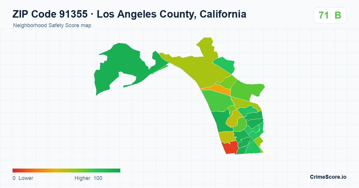 ZIP Code 91355 in Los Angeles County, California neighborhood Safety Score map
