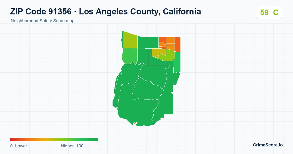 ZIP Code 91356 in Los Angeles County, California neighborhood Safety Score map