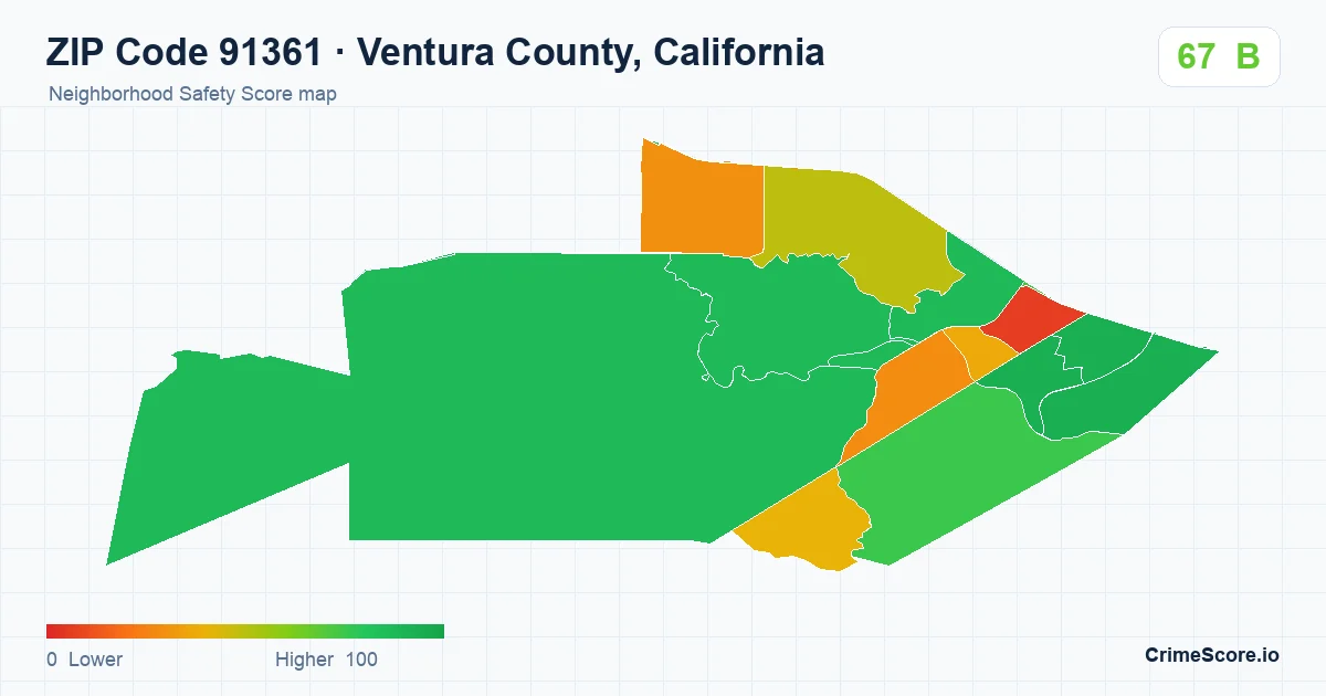 ZIP Code 91361 in Ventura County, California neighborhood Safety Score map