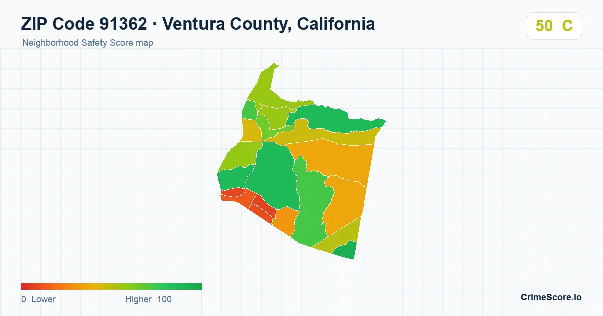 ZIP Code 91362 in Ventura County, California neighborhood Safety Score map