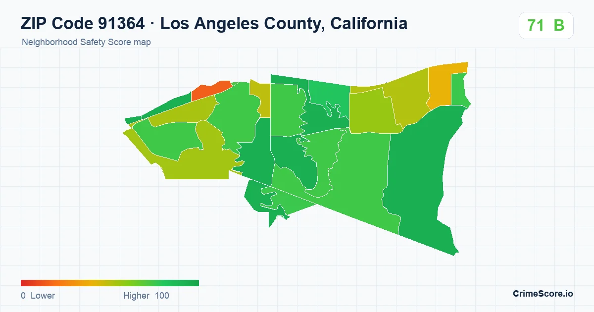 ZIP Code 91364 in Los Angeles County, California neighborhood Safety Score map