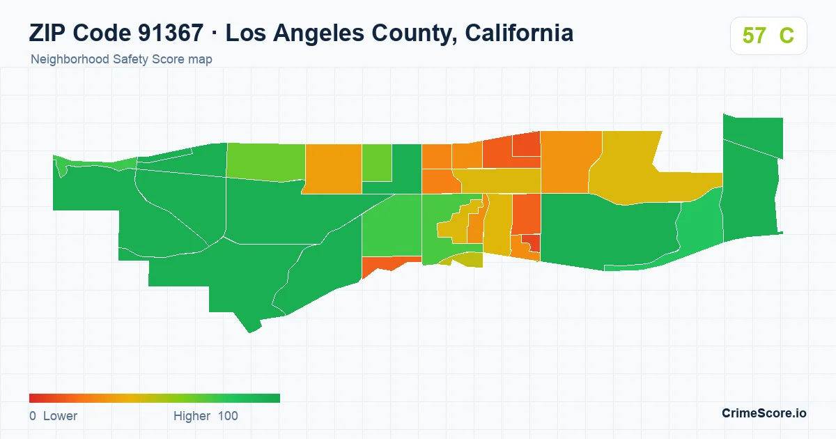 ZIP Code 91367 in Los Angeles County, California neighborhood Safety Score map