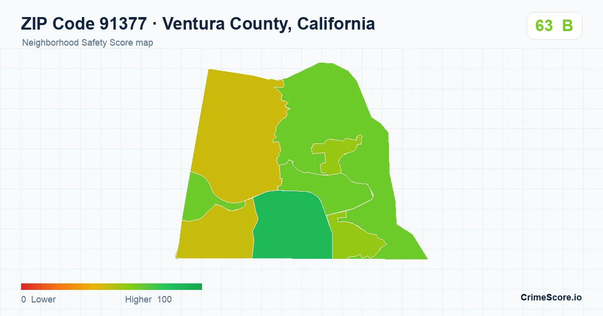 ZIP Code 91377 in Ventura County, California neighborhood Safety Score map