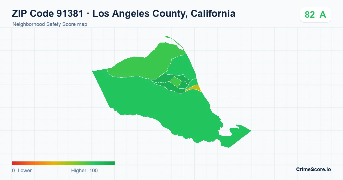 ZIP Code 91381 in Los Angeles County, California neighborhood Safety Score map