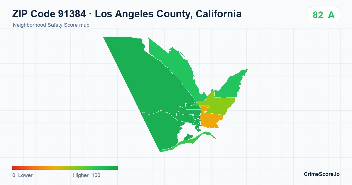 ZIP Code 91384 in Los Angeles County, California neighborhood Safety Score map