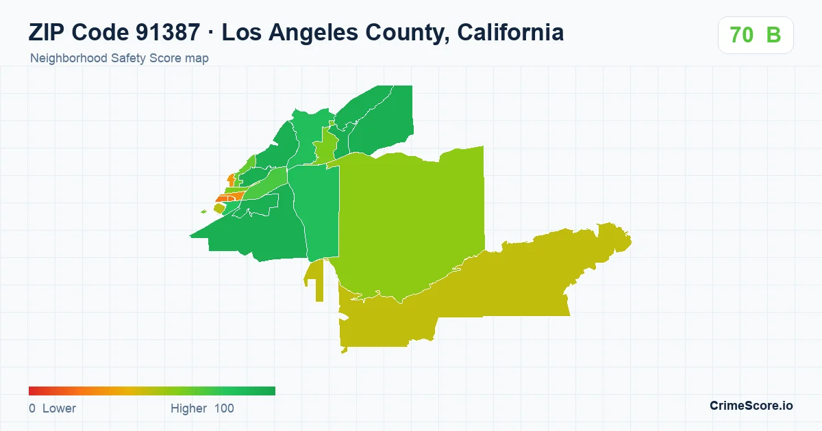 ZIP Code 91387 in Los Angeles County, California neighborhood Safety Score map