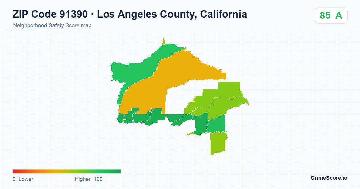 ZIP Code 91390 in Los Angeles County, California neighborhood Safety Score map