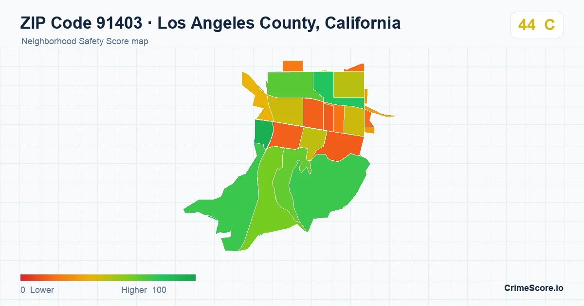 ZIP Code 91403 in Los Angeles County, California neighborhood Safety Score map