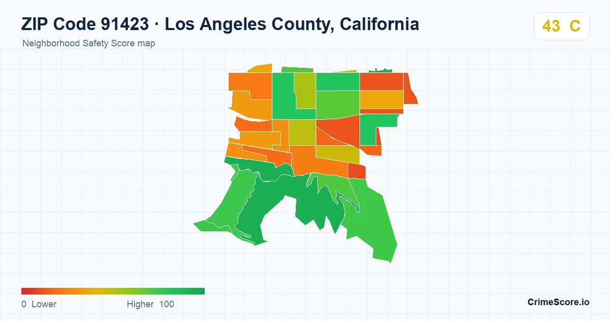 ZIP Code 91423 in Los Angeles County, California neighborhood Safety Score map