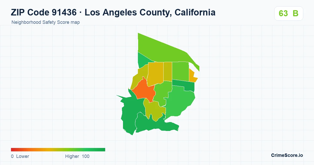 ZIP Code 91436 in Los Angeles County, California neighborhood Safety Score map