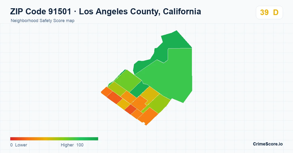 ZIP Code 91501 in Los Angeles County, California neighborhood Safety Score map