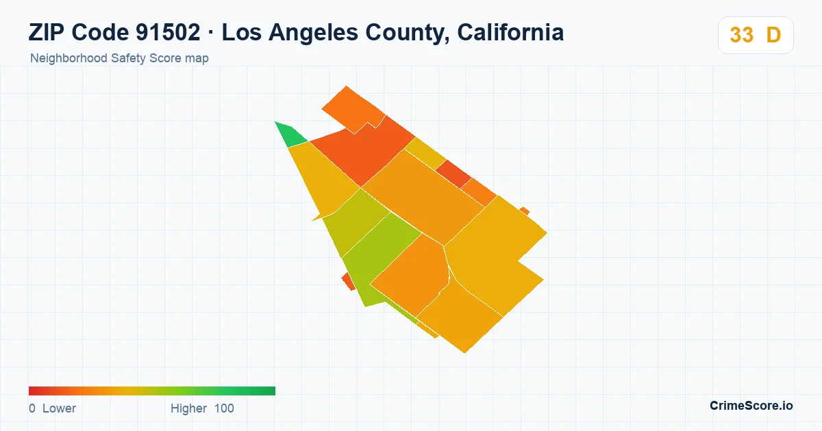 ZIP Code 91502 in Los Angeles County, California neighborhood Safety Score map