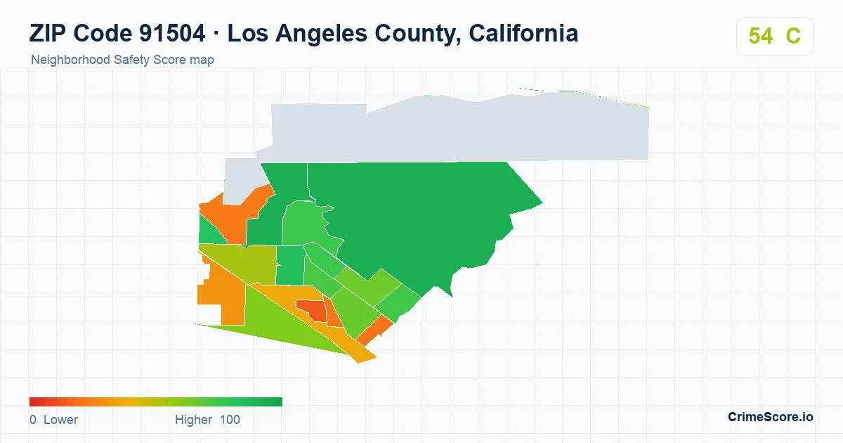 ZIP Code 91504 in Los Angeles County, California neighborhood Safety Score map